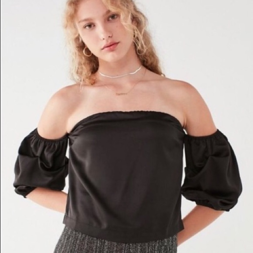 Urban Outfitters Black Silk Puff Sleeve Top